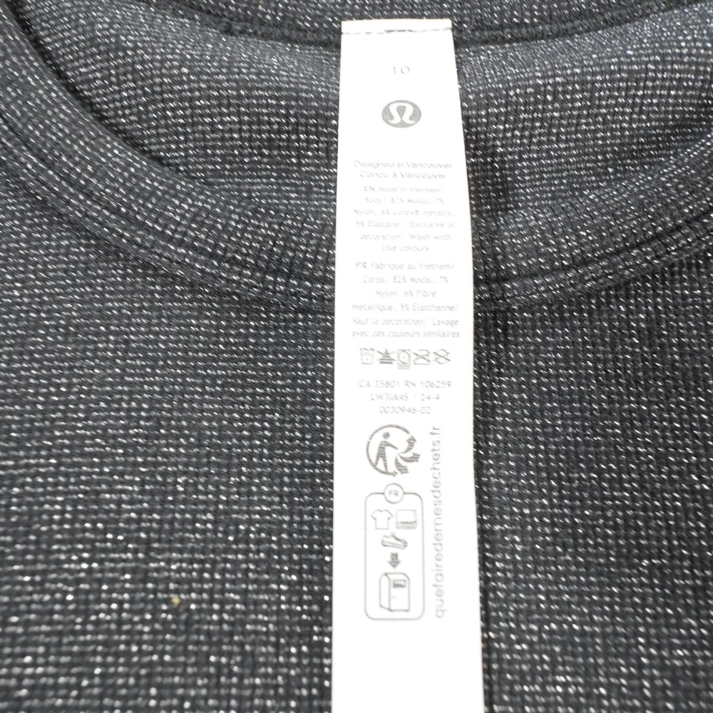 Lululemon Hold Tight Long Sleeve Shirt Womens 10 Black Silver Shimmer Stretch - Picture 3 of 11